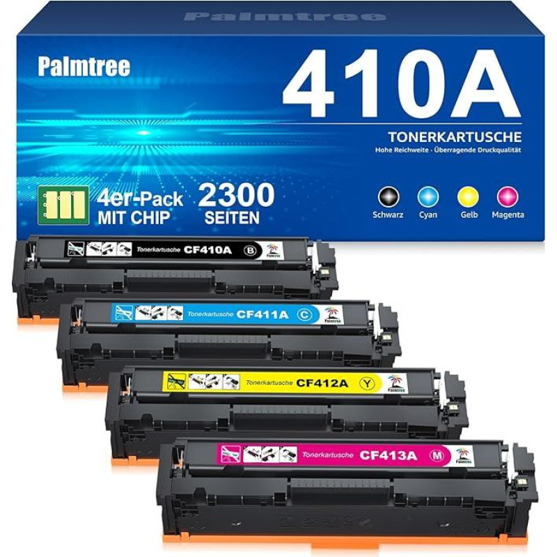 Palmtree 410A toneris, suderinamas su HP 410X Multipack CF410A CF410X spausdintuvo kasetėmis, skirtomis HP MFP M477fdw Toneris Color Laserjet Pro MFP M477fdw M477fdn M477fdn M452nw M377dw M452dn M452dw M477dw M477 (pakuotė