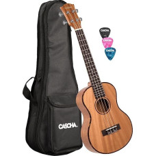 CASCHA Premium Mahogany Soprano Ukulele for Beginners, with Aquila Strings and 3 Picks, Small Hawaii Guitar