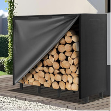 Kendane 4ft Firewood Rack Metal Exterior with Cover - Firewood Rack Garden, Stacking Aid & Wooden Shelter - Firewood Rack Weatherproof