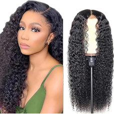 Hxxcoup Moterų tikrų plaukų perukas, 5 x 5 nėrinių žmogaus plaukų perukas, natūrali juoda vandens banga, iš anksto nupinta plaukų linija su kūdikių plaukais, neapdoroti plaukai, skaidrūs nėriniai moterims, minimalus kvapas, 30 colių (76 cm)