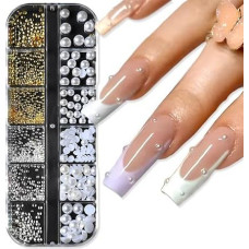 1 Box of Half Beads Nail Art Charms, Charms Nails, Pearl Nails, Semicircular Beads Nail Art Charm, Nail Art Decoration, Nail Jewellery, for Nails, Glitter Stones, Nails, Nail Decoration, DIY Nail Art