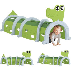 AIYAPLAY Play Tunnel 194 cm Children's Tunnel Made of HDPE Crawling Tunnel in Cartoon Crocodile Crawling Tunnel for Children 3-6 Years, Green