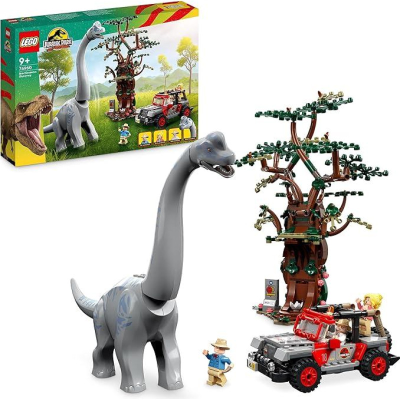 LEGO 76960 Jurassic Park Entdeckung des Brachiosaurus, Dinosaurier Spielzeug mit Figur und Jeep, Sammler-Set zum 30. Jubiläum, für Jungen und Mädchen