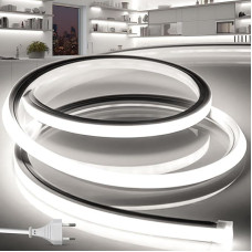 BRIMETI LED Strip Outdoor 230 V Neon LED Strip 5 m Waterproof Light Strip IP65 White Silicone Outdoor Hose 120 LED/M Outdoor Light Strip Strip for Indoor Home Kitchen with Power Supply