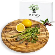 SOLTAKO Chopping Board Made of Olive Wood Round 