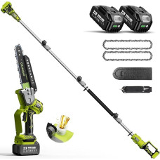 Supstable Battery Pruner 8000 mAh & 8 Inch Mini Chainsaw with Battery 2 in 1, Max Range up to 4.8 m, Telescopic Pruning Saw with 180 Swivel Motor Head, Includes 2 Batteries, Charger and 2 Replacement