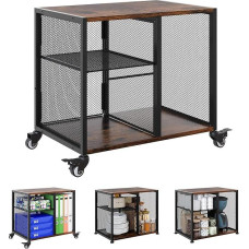 Solinxe 3-Level Printer Table with Adjustable Shelves & Lockable Wheels, Rolling Container Under Desk Wooden Printer Shelf, Metal Trolley for Office, Home, School