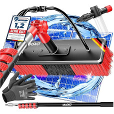 MASKO® teleskopinis plovimo šepetys su vandens jungtimi 10,8 m Valymo šepetys su teleskopine rankena Ištraukiamas teleskopinis šepetys Langų ir PV sistemų valymui Minkšti šeriai Į komplektą įeina muilo dozatorius ir