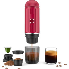 Nešiojamasis espreso aparatas įkraunamas elektrinis 12V vieno paspaudimo šildytuvas Automatinis kavos aparatas, suderinamas su NS kapsulėmis ir malta kava, skirtas stovyklavimui, kelionėms ir namams (raudonas)