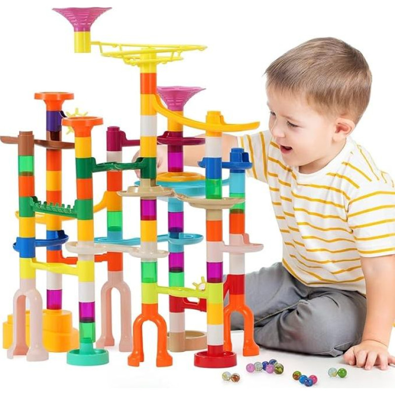 Marmuro rungtis 166 dalių Įvairiaspalviai kelio elementai ir rutuliukai STEM marmuro rungtis Mąstymo žaidimai Vaikų žaislas Statybiniai blokai 