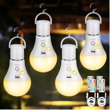 Kimjo Rechargeable Light Bulb with Battery and Remote Control, E27 7 W, Battery Light Bulb, USB, 3 Colours, Dimmable with Timing Function, Rechargeable Touch Control, Outdoor Emergency Light, Pack of