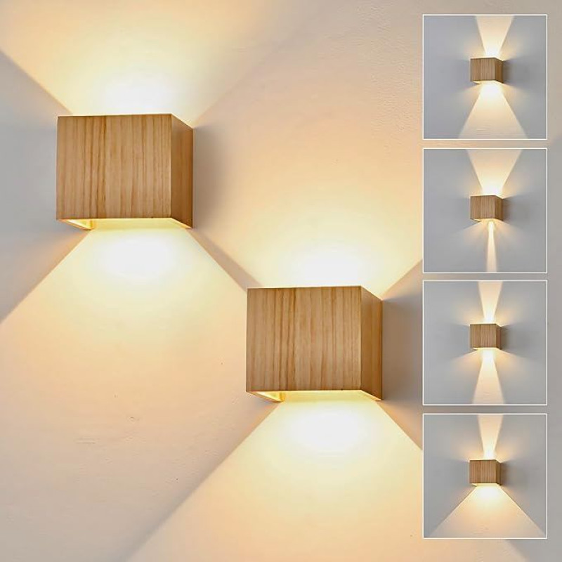 Doughelec LED sieninis šviestuvas Vidinis medinis sieninis šviestuvas Sieninis šviestuvas Medinis derlius 6 W LED sieninis šiltai baltas 3000 K baltas aukštyn žemyn prieškambario šviestuvas Reguliuojamas spindulio kampas Medinis šviestuvas gyvenamajam kam