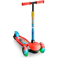 Deqube 914D00184 Hot Wheels vaikiškas paspirtukas su 3 ratais, reguliuojamais LED ratais ir galiniu stabdžiu, sulankstomas ir lengvai nešiojamas, itin lengvas ir saugus