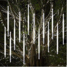Vikdio Christmas Lights for Outdoors, Meteor Shower Lights, 16 Spiral Tubes, 50 cm, 864 LEDs, 5.25 m Lit Length, Waterproof Snowfall Lights for Christmas Decoration, Outdoor, Tree Window (White)
