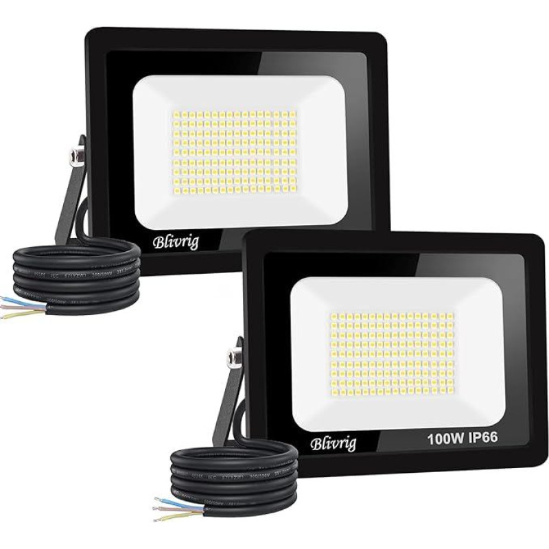 Jefedana (2 pakuotės 100 W LED lauko prožektorius, itin ryškus lauko prožektorius, šaltai baltas, 6000 K, IP66 atsparus vandeniui, LED prožektorius, 10000 LM, prožektorius, LED lauko prožektorius, LED lauko prožektorius, LED lauko prožektorius