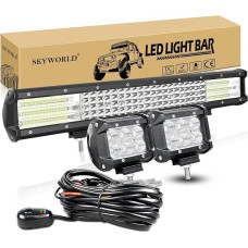 SKYWORLD LED Auxiliary Headlight, 20 Inch 510W LED Work Light Bar Spot Floodlight Headlight, 2 x 18W Flood Offroad Headlight Work Light with Wiring Harness for UTV ATV SUV Truck Tractor