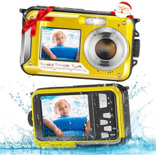 MINENICE Povandeninis fotoaparatas, 2,7K 48MP HD automatinio fokusavimo skaitmeninis fotoaparatas 16X 10FT dvigubo ekrano vandeniui atsparus fotoaparatas Selfie Anti Shake Digital Zoom Snorkelling Snorkelling Plaukimas Atostogos Geltonos spalvos