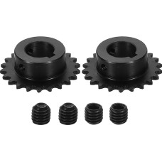 2 Stück #25 Kettenrollenritzel, 17 mm Bohrung, 1/4 Zoll Teilung, 22 Zähne, C45 Kohlenstoffstahl, ANSI #25 Rollenkettenritzel Keilnut 5 x 2,3 mm mit Stellschrauben für ISO 04C Kette