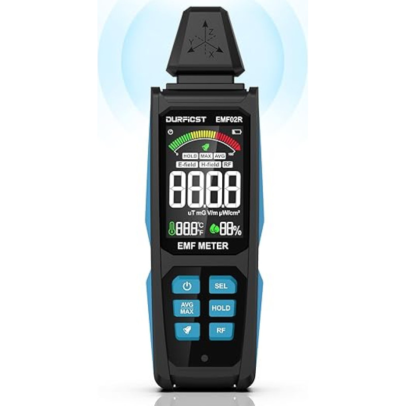 EMP matuokliai, DURFICST 5-in-1 įkraunamas skaitmeninis elektromagnetinių laukų detektorius, skirtas EF, RF, MF ir 