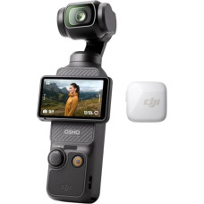 DJI Osmo Pocket 3 + mini siųstuvas su mikrofonu (poliarinės baltos spalvos), vaizdo dienoraščio kamera, belaidis mikrofonas, detalus garsas, OsmoAudio, aktyvus triukšmo slopinimas, automatinis ribojimas