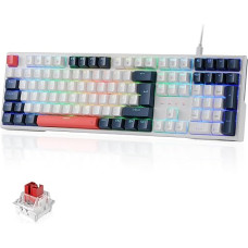 Redragon K668 QWERTZ Layout Wired Gaming Keyboard, 105+4 Keys Keyboard, Hot-Swap Socket, Quiet Red Switches, Mixed Colour Keycaps, RGB Backlight, Multimedia Shortcuts