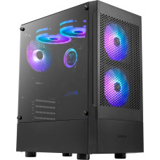 GAMDIAS ATX Mid-Tower žaidimų kompiuterio korpusas, su 3 x 120 mm ARGB ventiliatoriais, didelio oro srauto tinkleliu priekyje, grūdinto stiklo šonine panele, maitinimo bloko dangteliu, juodas