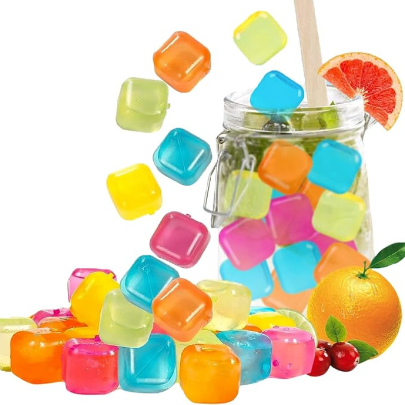KEELYY 60 x daugkartinio naudojimo ledo kubelių, plastikiniai, be BPA, vakarėlių ledo kubeliai gėrimams vėsinti, daugkartinio naudojimo ledo kubeliai, įvairiaspalviai