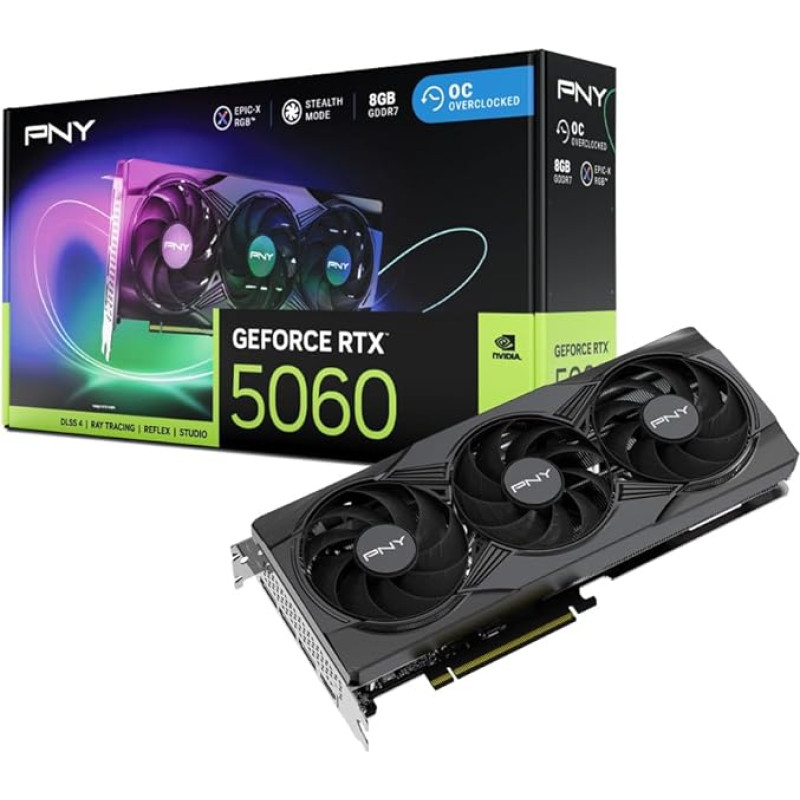 PNY GEFORCE RTX™ 5060 8GB ARGB Overclocked Triple Fan DLSS 4 vaizdo plokštė