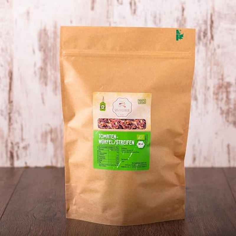 süssundclever.de® Pomidorų juostelės, ekologiškos, 1,0 kg, džiovinti saulėje, aukščiausios kokybės, be plastiko, supakuoti į ekologiškai tvarią ekologišką pakuotę, džiovinti pomidorai