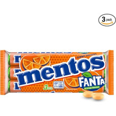 Mentos Rolle Fanta Orange Dragees, 3 Rollen Bonbons, Fanta Oragne Geschmack, Kaubonbons