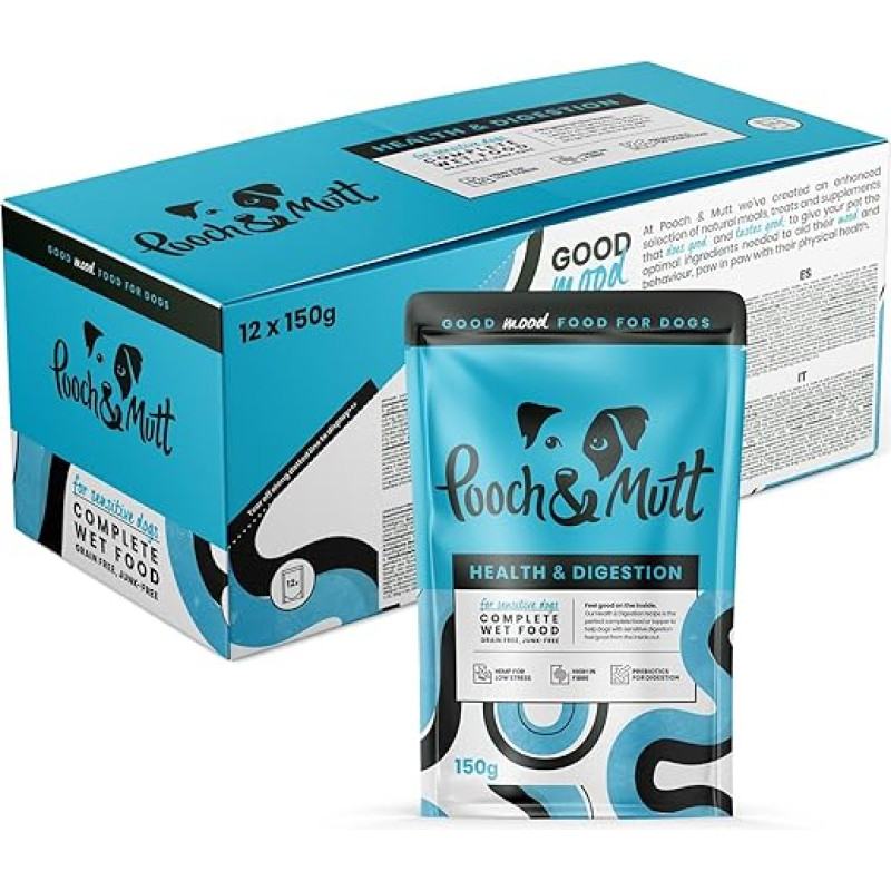 Pooch & Mutt - Vitality & Digestion drėgnas maistas šunims (be grūdų), kalakutiena ir silkė, 12 x 150g