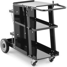 Stamos Welding S-WECA-1 Welding Cart Welding Mobile Cart for Sweeping Equipment (65 kg, 3 Shelves, Steel, Gas Bottle Holder)