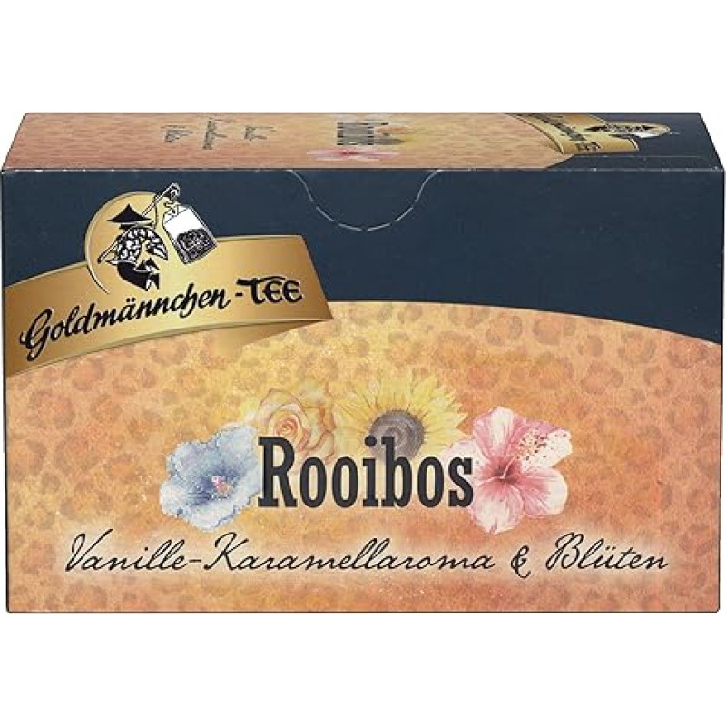 Goldmännchen Tee Rooibos Vanilla - Caramel with Flowers, Rooibo arbata, vaistažolių arbata maišeliuose, 20 atskirai užspaudžiamų arbatos maišelių