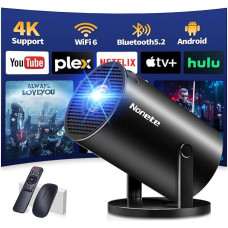 Vidéoprojecteur 1080P FHD Mini projektorius Video 4K su WiFi 6 BT5.2 Android TV, nešiojamasis projektorius, palaikantis 180° pasukimo korekciją HDMI/USB/PS5, integruota programėlė su HDMI ir Souris, juodas