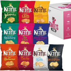 SWEETS´N FOOD Kettle Chips Rankomis kepti užkandžiai Vakarėlių užkandžių degustacinis rinkinys Bulvių traškučiai Maži maišeliai Mini traškučių maišeliai 10 x 130 g, kiekvienos veislės degustacinis rinkinys 1 x