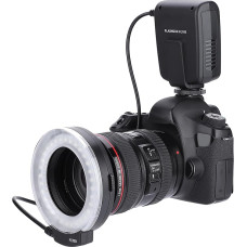 VBESTLIFE FC-100 Makro universalus LED blykstės žiedas, studijinės fotografijos šviesa 5000K, reguliuojama iki 7 lygių su adapterio žiedu 40,5 mm / 52 mm / 55 mm / 58 mm / 62 mm / 67 mm / 72 mm / 77 mm