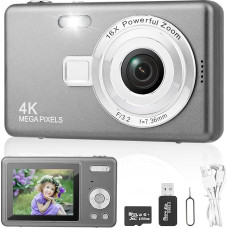 Skaitmeninis fotoaparatas su 32 GB kortele, nešiojamasis fotoaparatas, HD 1080P fotokamera, kompaktiškas fotoaparatas, 40 MP fotoaparatas, 8X skaitmeninio priartinimo skaitmeninis fotoaparatas paaugliams, pradedantiesiems (tamsiai pilka)