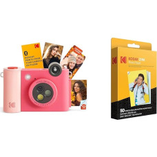 KODAK Smile+ 2 in 1 Digital Camera for Instant Printing and Wireless Bluetooth Photo Printer + KODAK 2 x 3 Inch Premium Photo Paper (50 Sheets)