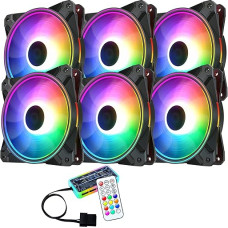 6 x ARGB LED Fans, Colorful PC Case 120mm with Remote Control Aura, SYNC, 3 Pins, Quiet Airflow, High Airflow for Desktop Cooling