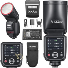 Godox V100S Flash V100-S Round Head Touch Screen Flash, 100Ws Global Shutter Flash Sync 1/80000, 1/8000 HSS, Built-in Lithium Battery, 10 Level LED Modeling Lamp, for Sony Camera (Godox V100S)