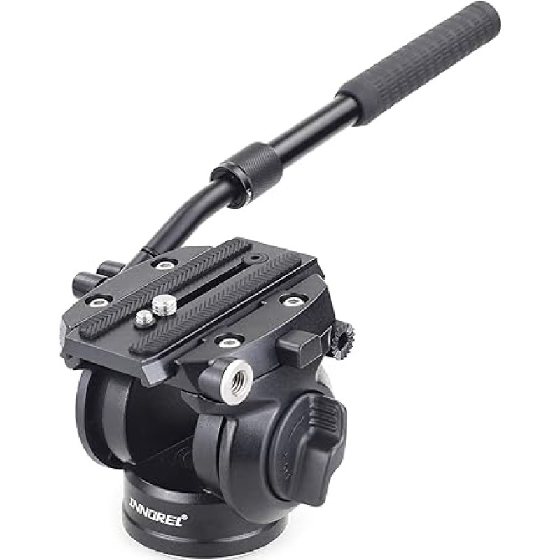 INNOREL H70, vaizdo kameros trikojis, skysčio traukos pasukimo galvutė, skirta DSLR fotoaparatams, vaizdo kameroms, teleskopams, vaizdo kameroms, su 3/8 colio ir 1/4 colio tvirtinimo varžtais, apkrovos galia 8 kg