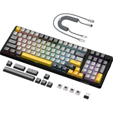 AJAZZ AK992 Gasket Mechanical Hotswap Keyboard and Coiled USB-C Cable, RGB Lighting, 4000mAh 2.4GHz/BT5.0/USB C, Grey Custom Gaming with Volume Control, PBT Keycap (Brown Switch)
