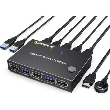YOUTINGHDAV KVM jungiklis 2 PC 1 monitorius 4K @ 60Hz, USB 3.0 HDMI KVM jungiklis 2 prievadų EDID emuliatorius, USB HDMI jungiklis 2 PC dalytis 4 USB 3.0 įrenginiais Pelė Klaviatūra su laidiniu nuotolinio valdymo pultu