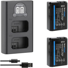 2 x Blumax Battery Compatible with Sony NP-FW50 [1030 mAh] + Slim Dual Charger for Alpha 7 7II 7R 7S II 6300 6500 / NEX-7 NEX-F3 / DSC RX10 IV // ZV-E10