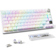 MAMBASNAKE Attack Shark X820 Ultra Gaming Mechanical Keyboard with BT/2.4G Wireless/Cable, QWERTY 75% TKL Gasket Hot Swap, TFT Screen & Button, Lightsync RGB Chroma, Coiled Cable Gift Switch/White