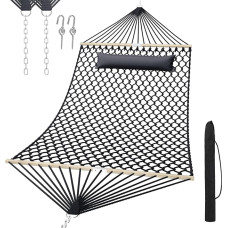 Outdoor Hammock Breathable Mesh Hammock Made of Cool Nylon with Wooden Poles for Indoor, Balcony, Patio, Garden
