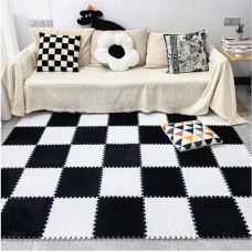 KJoBDwz Schaumstoff Plüsch Bodenmatte 10 Stück quadratische ineinandergreifende Bodenmatte, Plüsch-Puzzle-Schaumstoff-Bodenmatte, Flauschiger Teppich, weicher Teppich for Wohnzimmer und Schlafzimmer