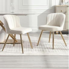 Ya-Home Dining Room Chairs Set of 2 Velvet Modern Kitchen Chairs with Curved Backrest Upholstered Chair Golden Metal Legs for Kitchen/Living Room Beige
