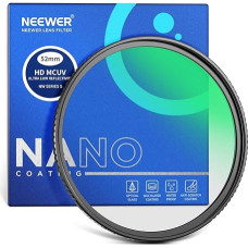 NEEWER 52 mm ultravioletinių spindulių objektyvo filtras su itin mažu atspindžiu, UV apsauginis filtras su daugialype danga, optinis HD stiklas su dideliu šviesos pralaidumu, itin plonas aliuminio rėmelis, atsparus įbrėžimams