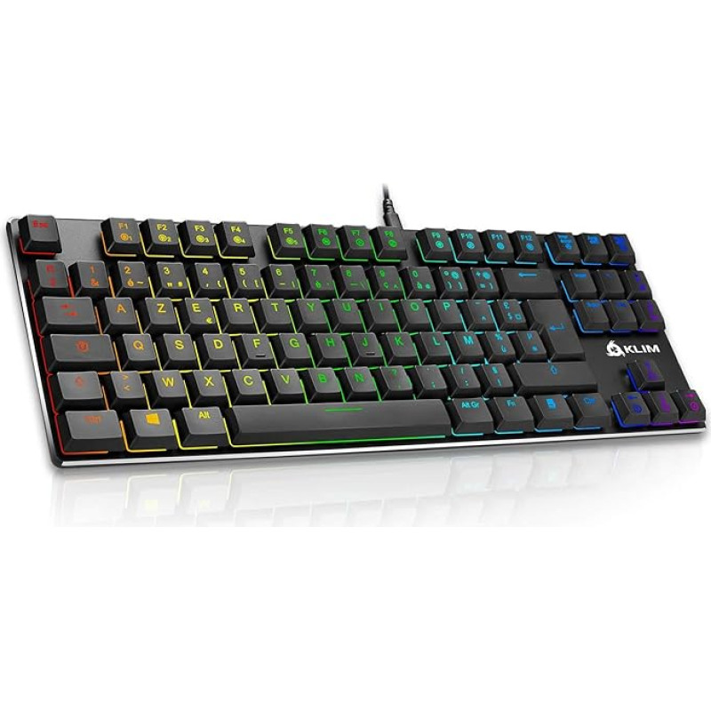 KLIM Dash TKL mechaninė klaviatūra su raudonais jungikliais profesionaliems naudotojams ir žaidėjams - AZERTY - Kompaktiška TKL klaviatūra be skaičių bloko + RGB spalvos ir patvarus metalinis rėmas